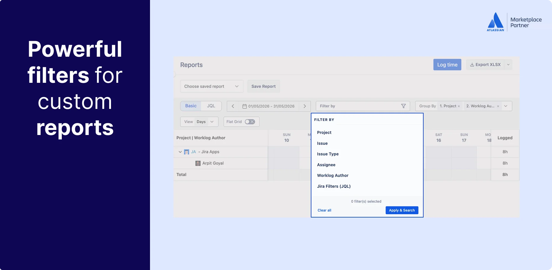 How to create a Jira timesheet report by person and period